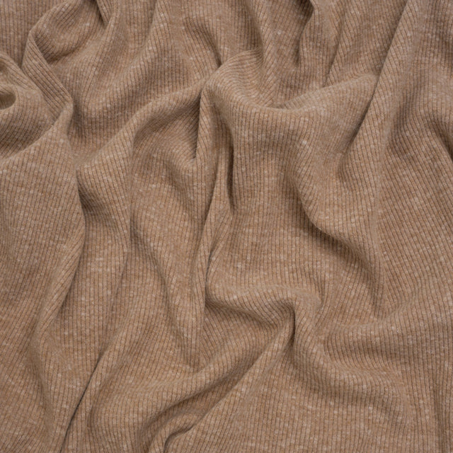 Stretch Brushed Double Face 2x2 Rib Knit - Pecan Beige - Deadstock