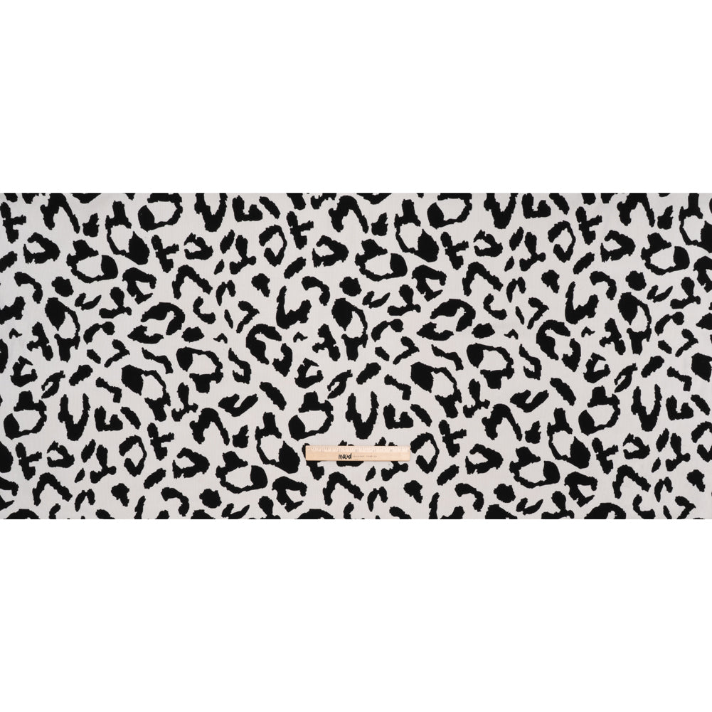 Stretch Cotton 2x2 Rib Knit Print - Black and White Big Leopard Spots - Deadstock