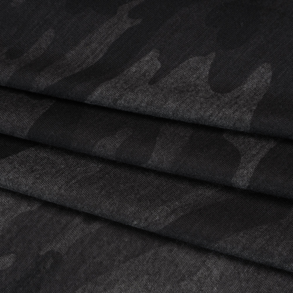 Lightweight Polyester Jersey Print - Black and Charcoal Subtle Camouflage - Deadstock