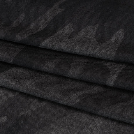 Lightweight Polyester Jersey Print - Black and Charcoal Subtle Camouflage - Deadstock