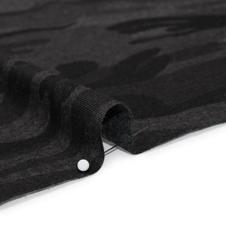 Lightweight Polyester Jersey Print - Black and Charcoal Subtle Camouflage - Deadstock