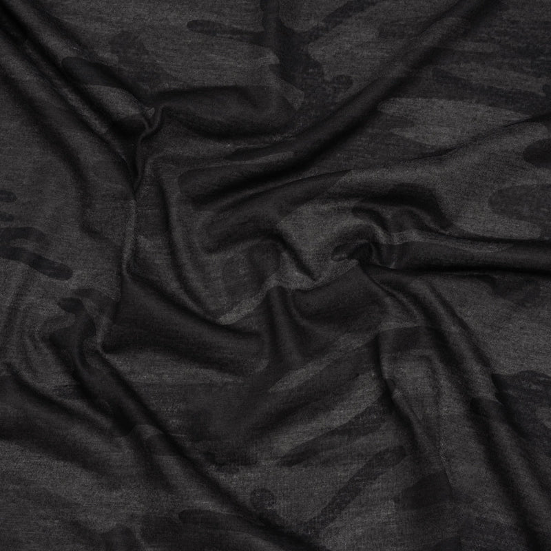 Lightweight Polyester Jersey Print - Black and Charcoal Subtle Camouflage - Deadstock
