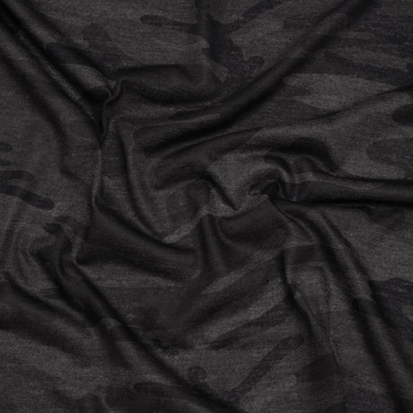 Lightweight Polyester Jersey Print - Black and Charcoal Subtle Camouflage - Deadstock