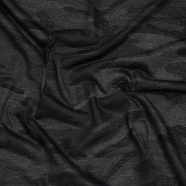 Lightweight Polyester Jersey Print - Black and Charcoal Subtle Camouflage - Deadstock