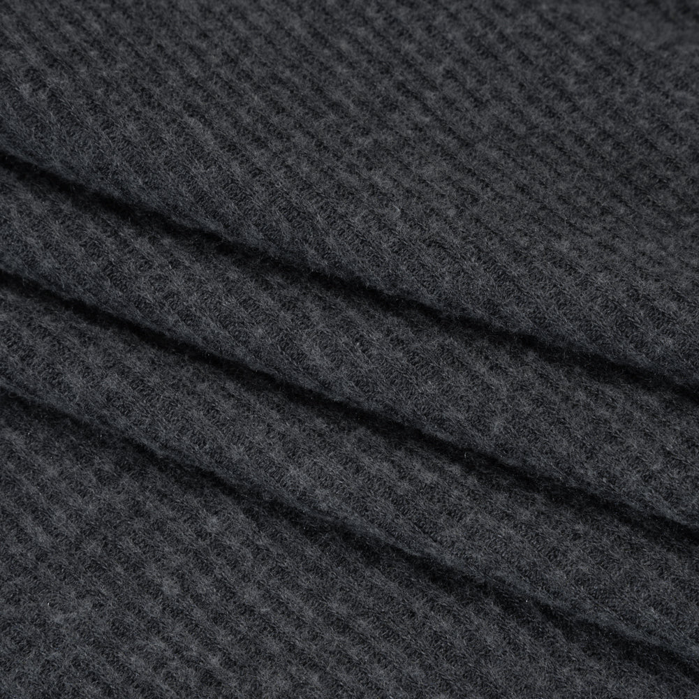 Brushed Polyester 2x2 Rib Knit - Anthracite Gray - Deadstock