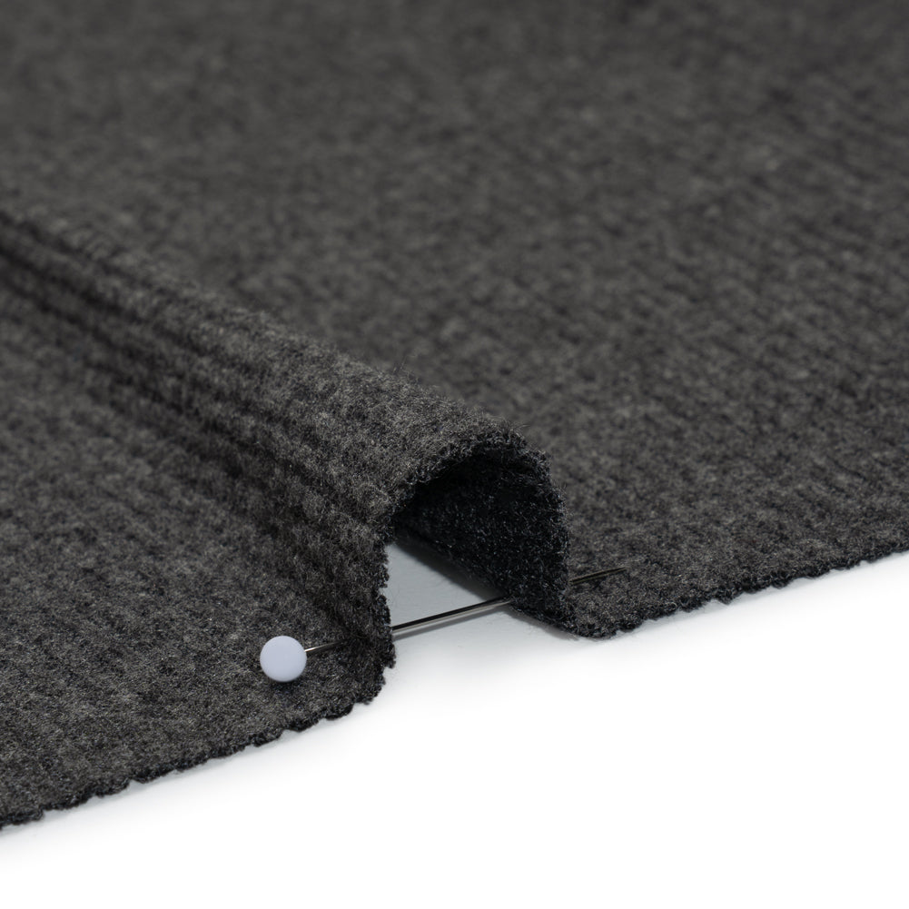 Brushed Cozy Stretch Viscose 2x2 Rib Knit - Anthracite Gray - Deadstock