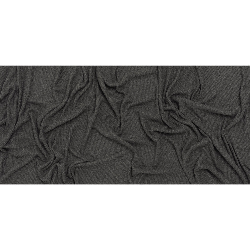Brushed Cozy Stretch Viscose 2x2 Rib Knit - Anthracite Gray - Deadstock