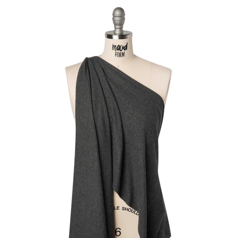 Brushed Cozy Stretch Viscose 2x2 Rib Knit - Anthracite Gray - Deadstock
