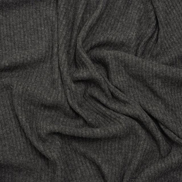 Brushed Cozy Stretch Viscose 2x2 Rib Knit - Anthracite Gray - Deadstock