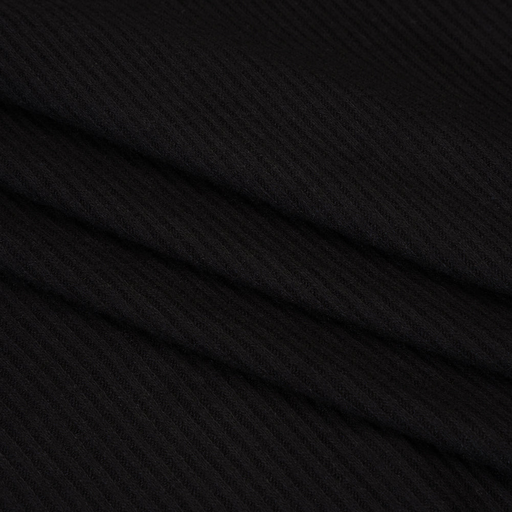 Brushed Cozy Stretch Viscose 2x2 Rib Knit - Black - Deadstock