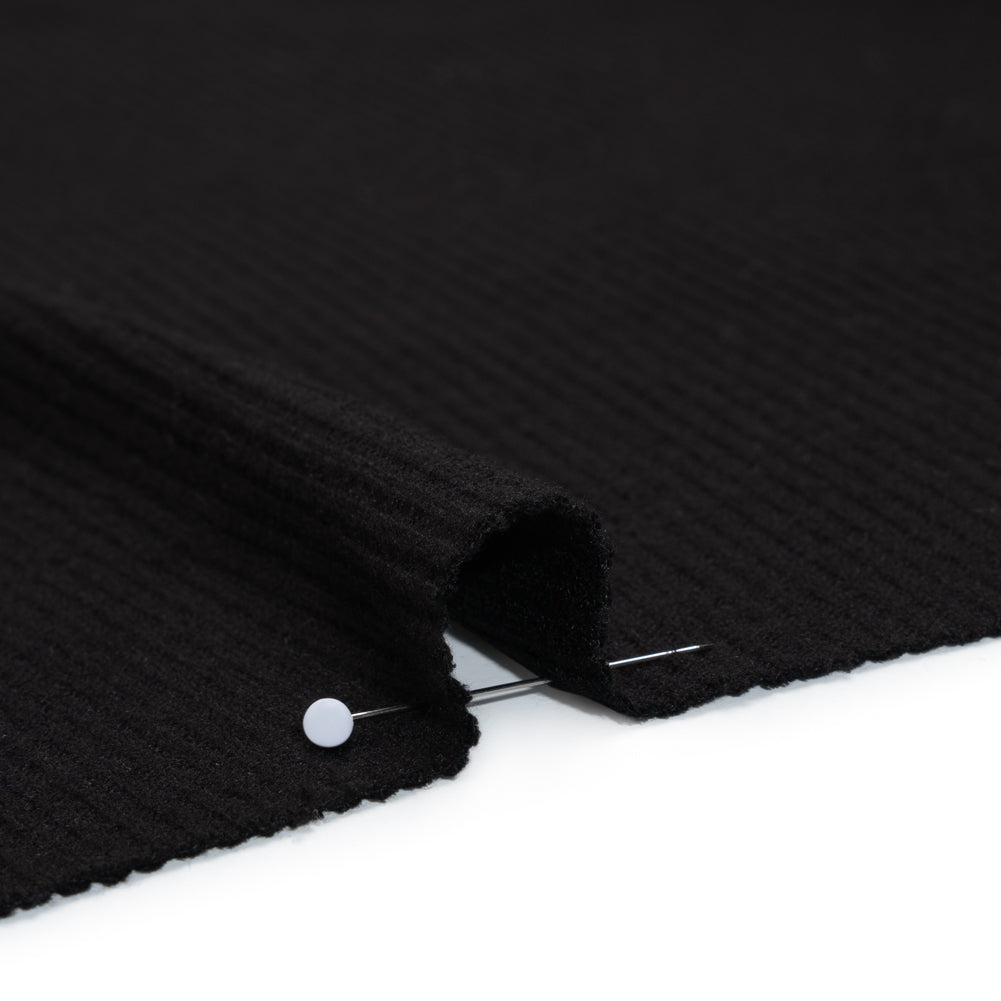 Brushed Cozy Stretch Viscose 2x2 Rib Knit - Black - Deadstock