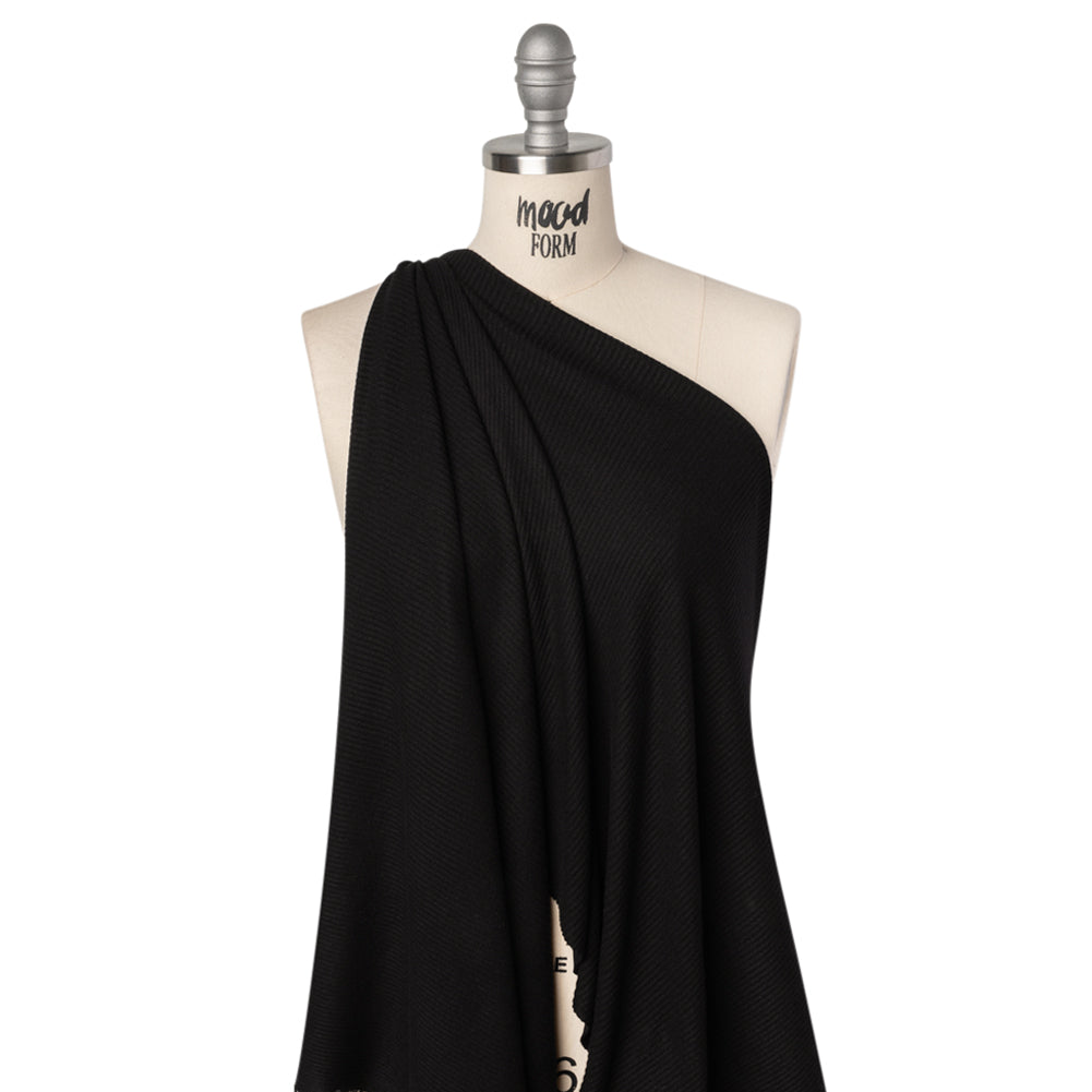 Brushed Cozy Stretch Viscose 2x2 Rib Knit - Black - Deadstock