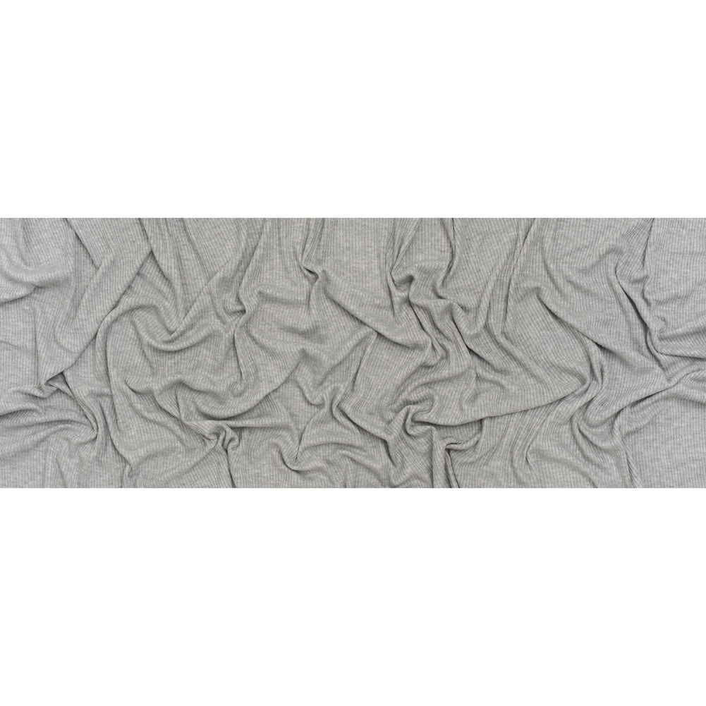 Brushed Cozy Stretch Viscose 2x2 Rib Knit - Heather Gray - Deadstock