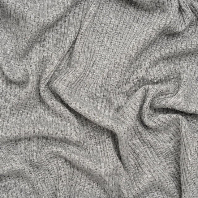Brushed Cozy Stretch Viscose 2x2 Rib Knit - Heather Gray - Deadstock