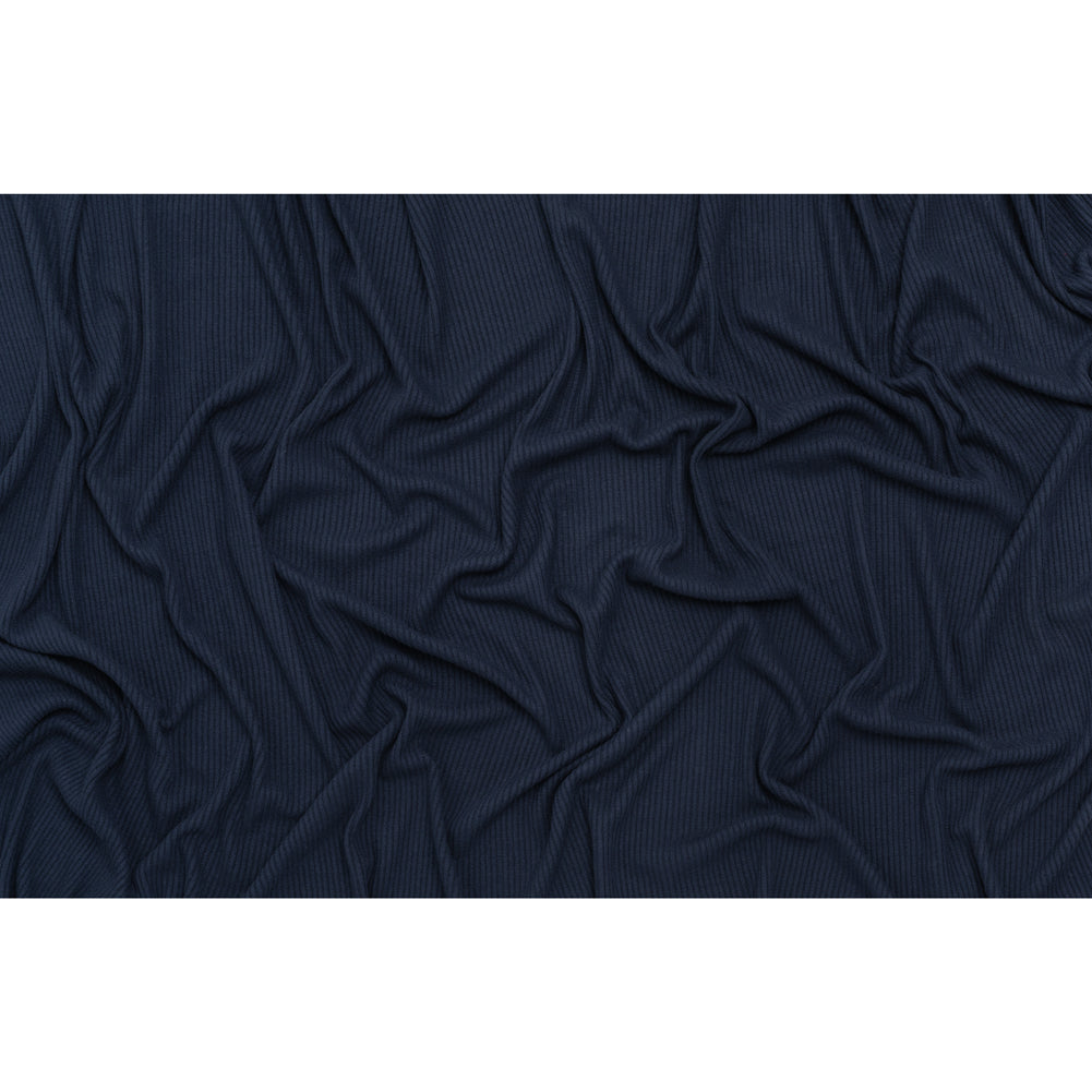 Brushed Cozy Stretch Viscose 2x2 Rib Knit - Navy - Deadstock