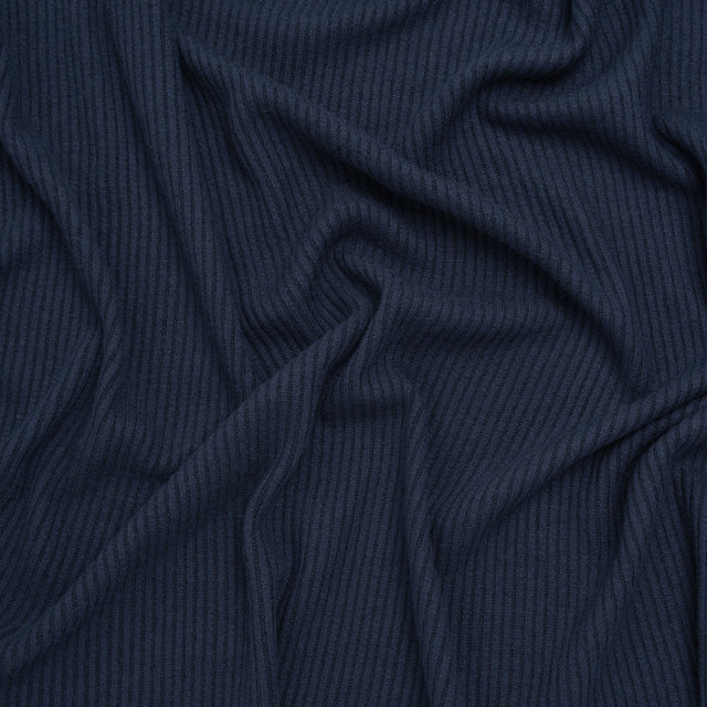 Brushed Cozy Stretch Viscose 2x2 Rib Knit - Navy - Deadstock