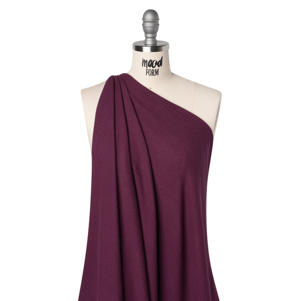 Brushed Cozy Stretch Viscose 2x2 Rib Knit - Plum - Deadstock