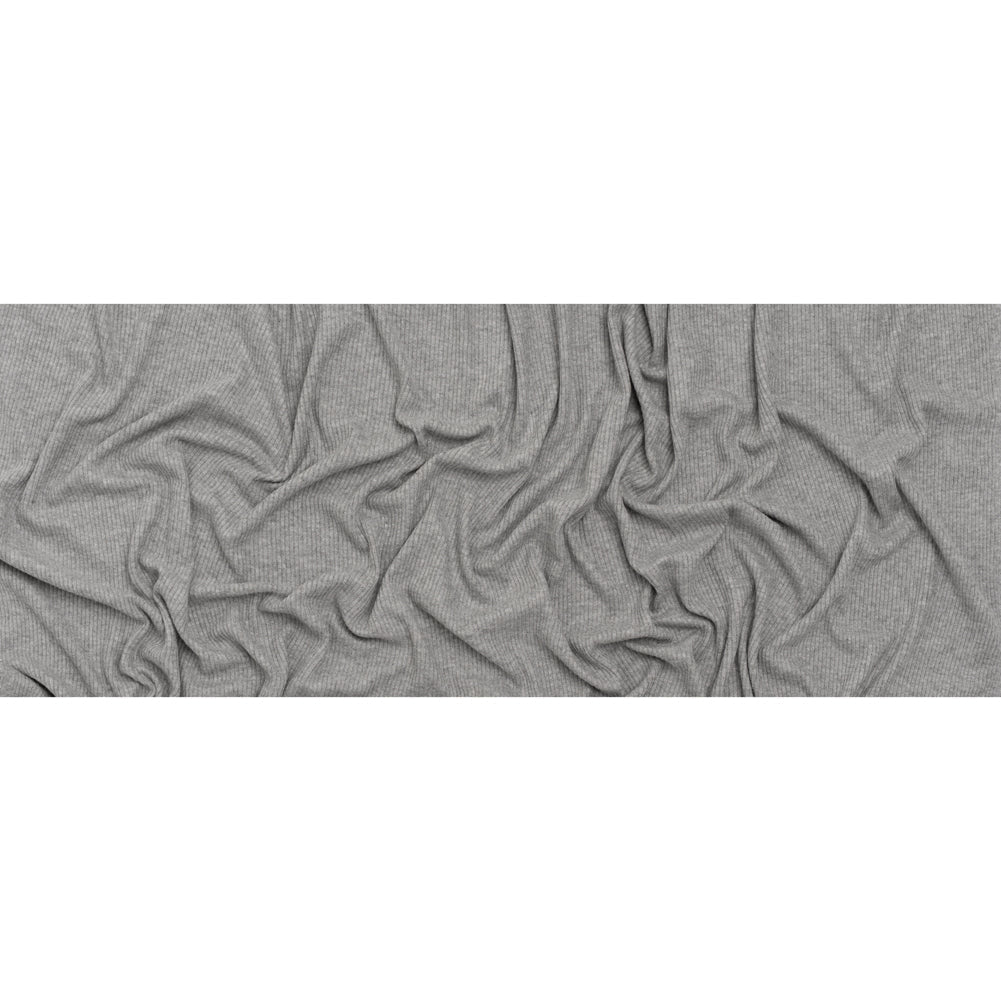 Brushed Cozy Stretch Viscose 2x2 Rib Knit - Light Gray - Deadstock