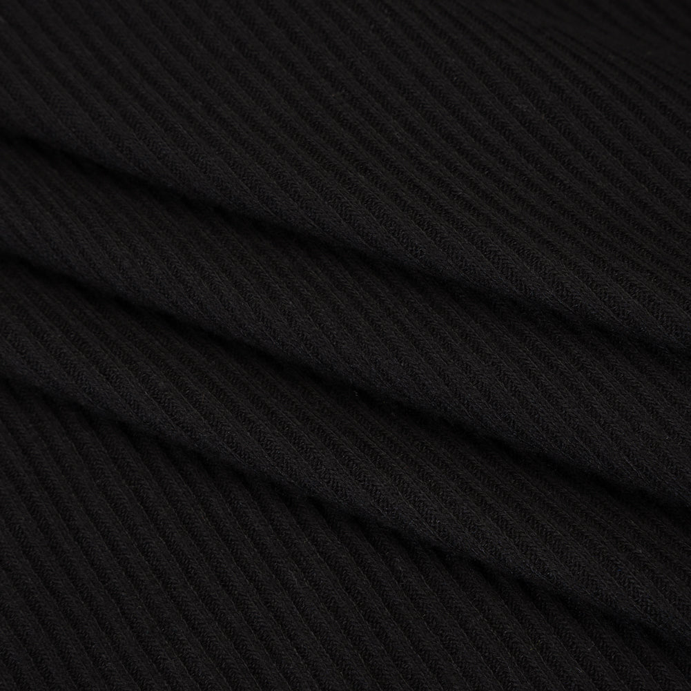Stretch Viscose 2x2 Ribbed Sweater Knit - Black - Deadstock