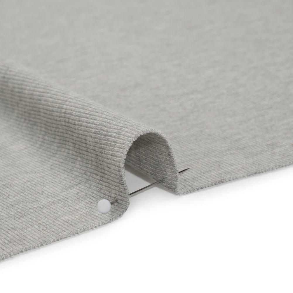 Cotton and Polyester 1x1 Rib Knit - Heathered Light Gray - Deadstock
