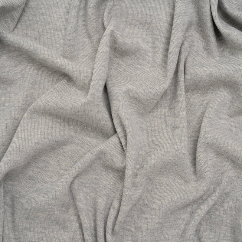 Cotton and Polyester 1x1 Rib Knit - Heathered Light Gray - Deadstock