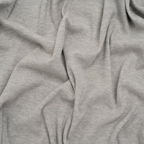 Cotton and Polyester 1x1 Rib Knit - Heathered Light Gray - Deadstock