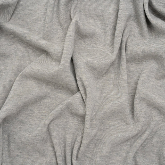 Cotton and Polyester 1x1 Rib Knit - Heathered Light Gray - Deadstock