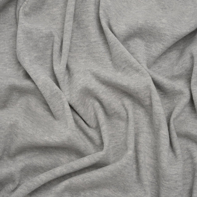 Cotton and Polyester 1x1 Rib Knit - Heathered Warm Gray - Deadstock