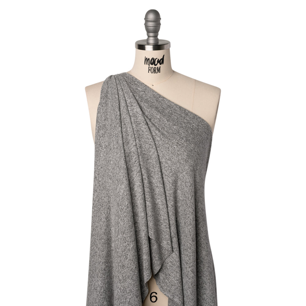 Cozy Brushed Stretch Rayon Sweater Knit - Heathered Light Gray - Deadstock