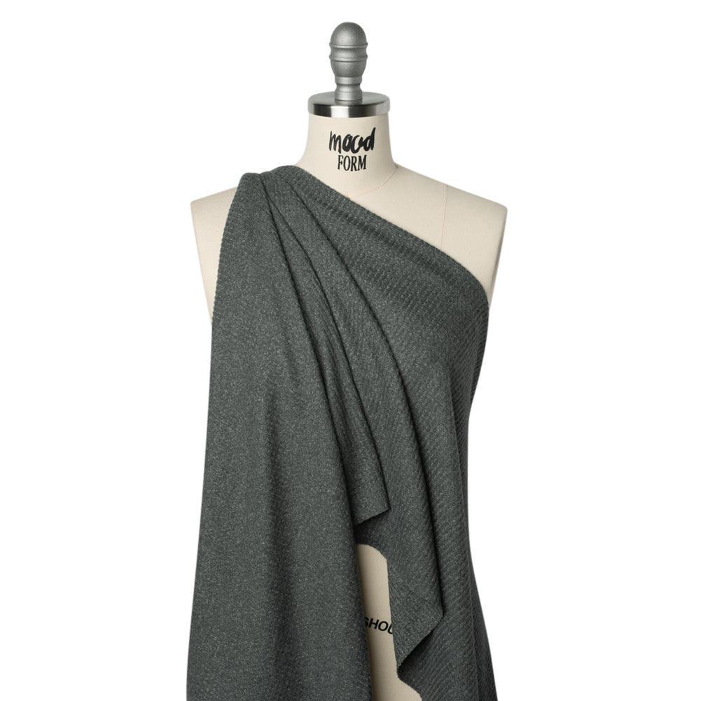 Brushed Stretch Rayon and Polyester Waffle Sweater Knit - Heathered Anthracite Gray - Deadstock