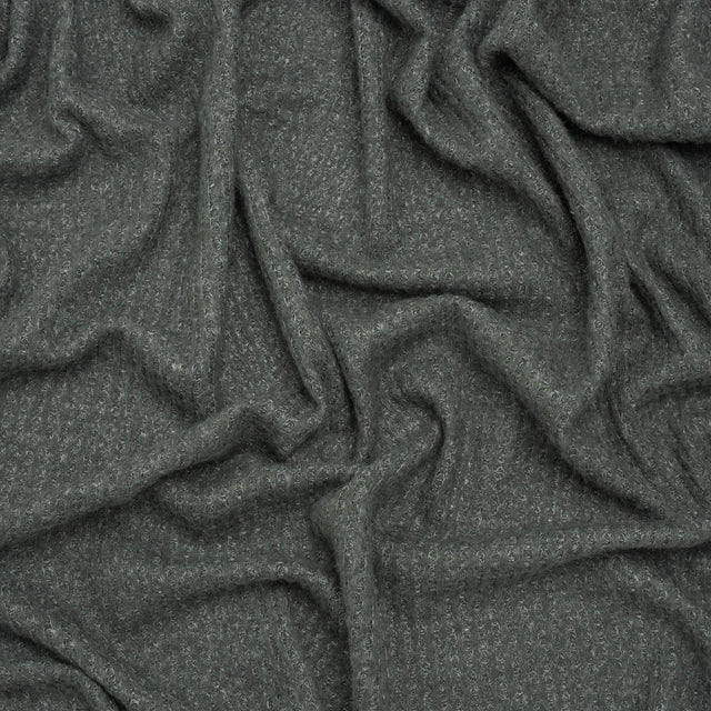Brushed Stretch Rayon and Polyester Waffle Sweater Knit - Heathered Anthracite Gray - Deadstock