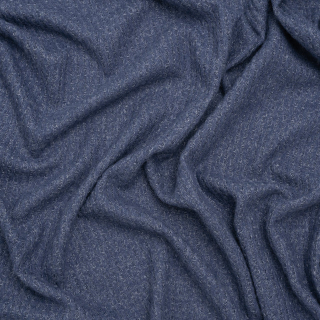 Brushed Stretch Rayon and Polyester Waffle Sweater Knit - Heathered Cadet Blue - Deadstock