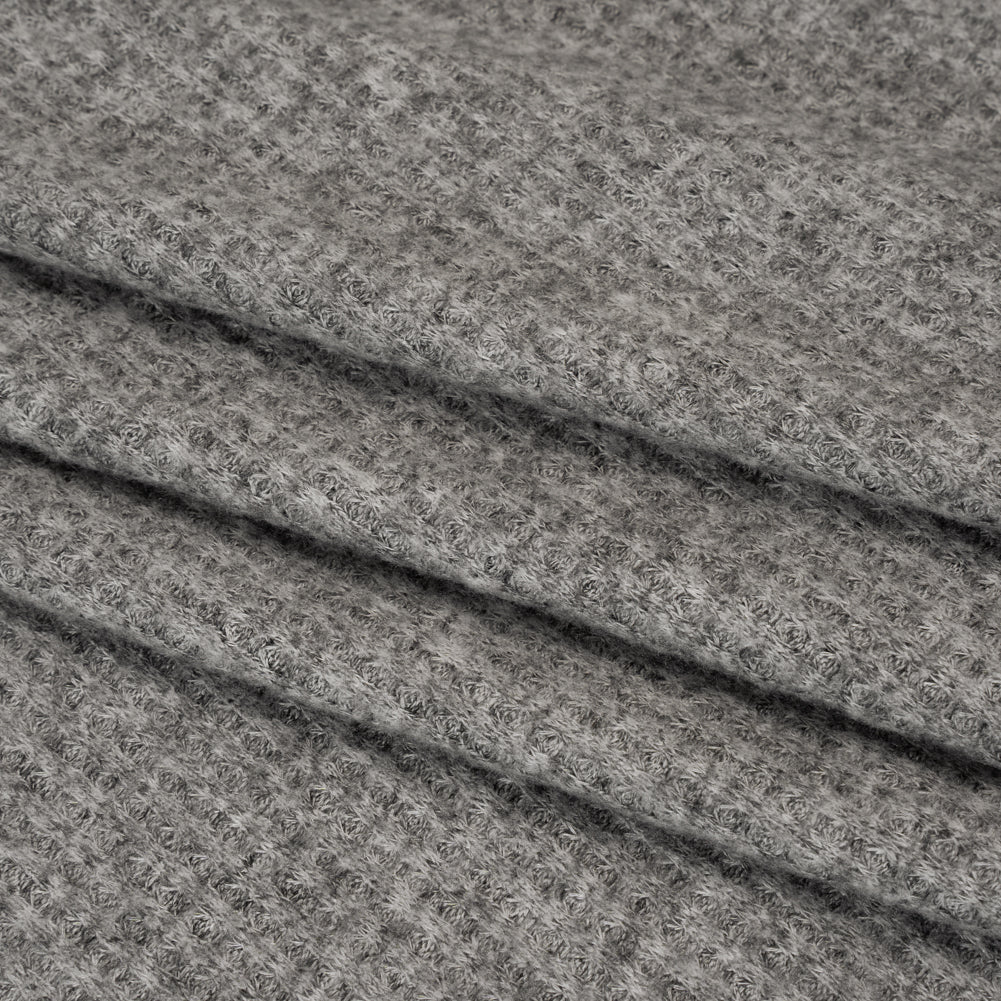 Brushed Stretch Rayon and Polyester Waffle Sweater Knit - Heathered Light Gray - Deadstock