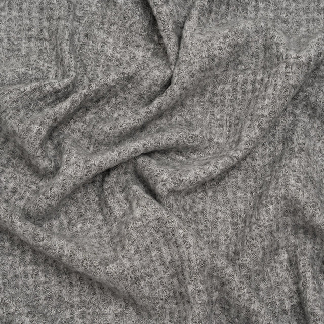 Brushed Stretch Rayon and Polyester Waffle Sweater Knit - Heathered Light Gray - Deadstock