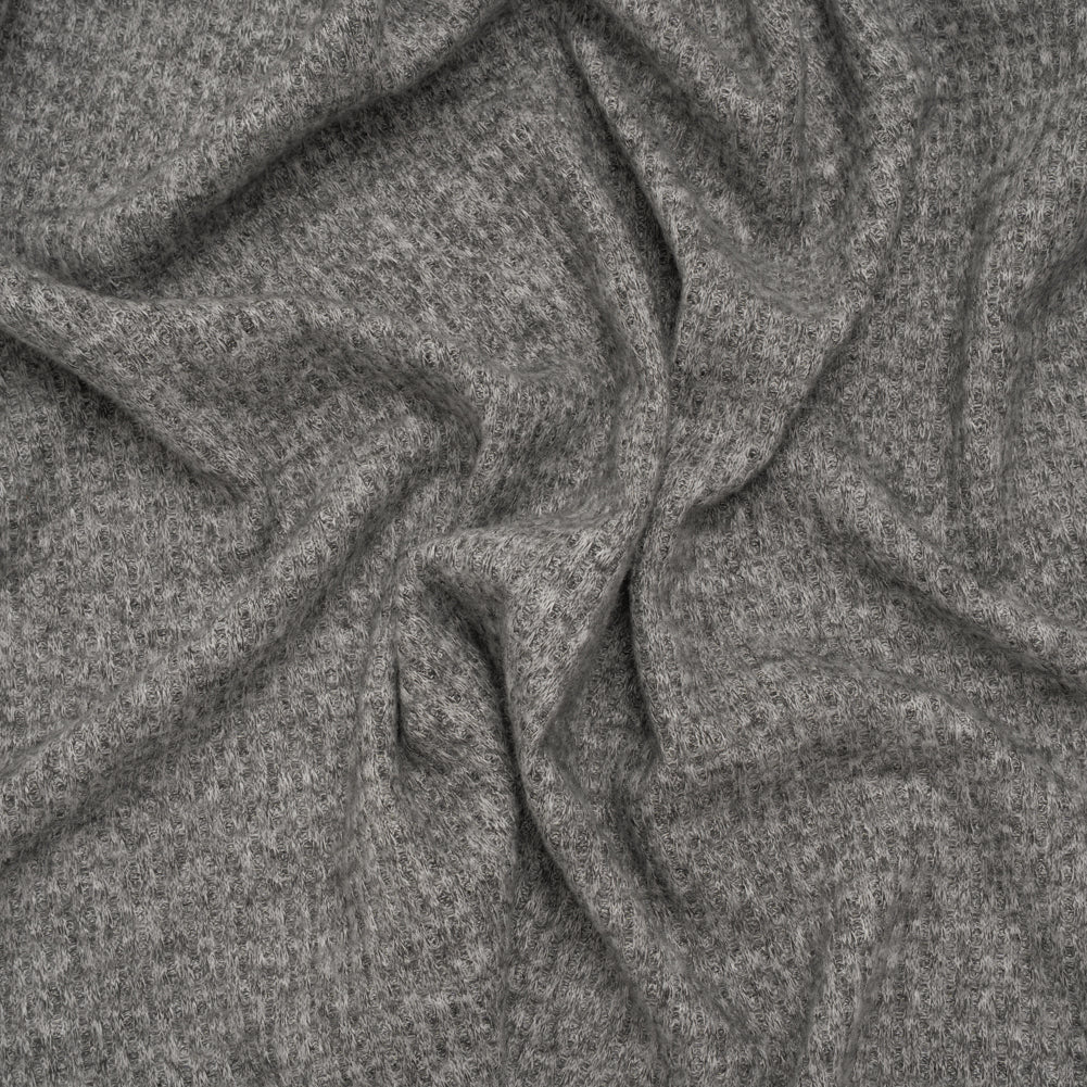 Brushed Stretch Rayon and Polyester Waffle Sweater Knit - Heathered Dark Gray - Deadstock