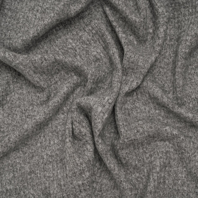 Brushed Stretch Rayon and Polyester Waffle Sweater Knit - Heathered Dark Gray - Deadstock
