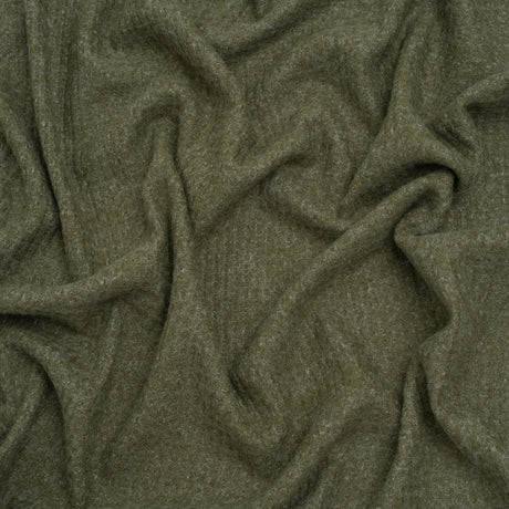 Brushed Stretch Rayon and Polyester Waffle Sweater Knit - Heathered Moss Green - Deadstock
