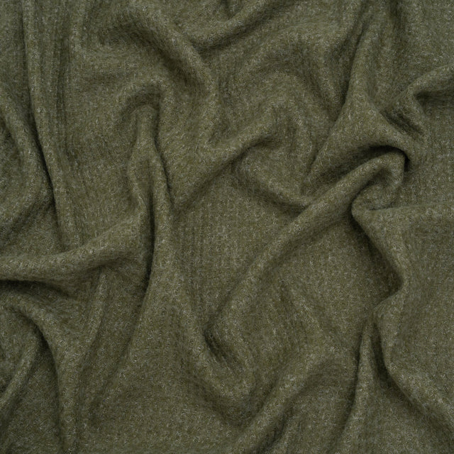 Brushed Stretch Rayon and Polyester Waffle Sweater Knit - Heathered Moss Green - Deadstock