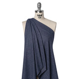 Brushed Stretch Rayon and Polyester Waffle Sweater Knit - Heathered Navy Blue - Deadstock