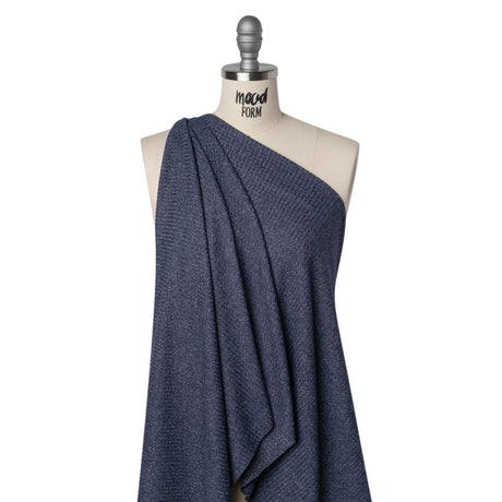 Brushed Stretch Rayon and Polyester Waffle Sweater Knit - Heathered Navy Blue - Deadstock