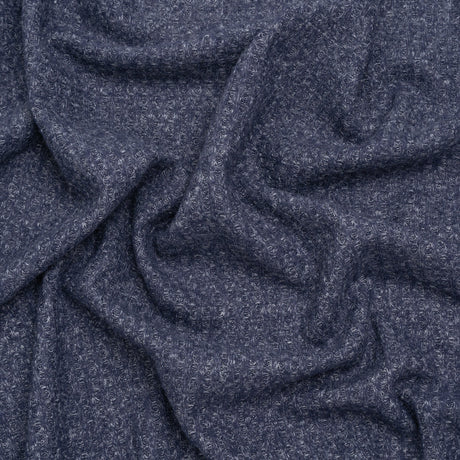 Brushed Stretch Rayon and Polyester Waffle Sweater Knit - Heathered Navy Blue - Deadstock