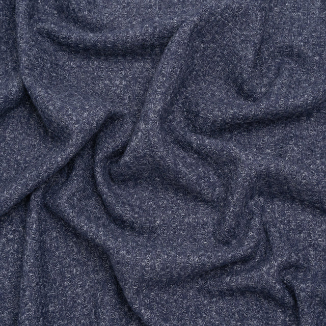 Brushed Stretch Rayon and Polyester Waffle Sweater Knit - Heathered Navy Blue - Deadstock