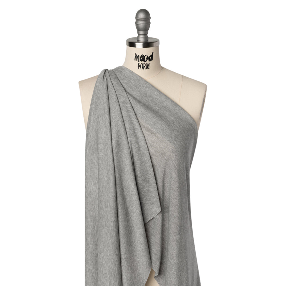 Polyester 1x1 Rib Knit - Heathered Gray - Deadstock