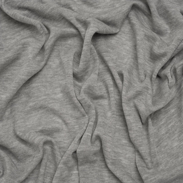 Polyester 1x1 Rib Knit - Heathered Gray - Deadstock