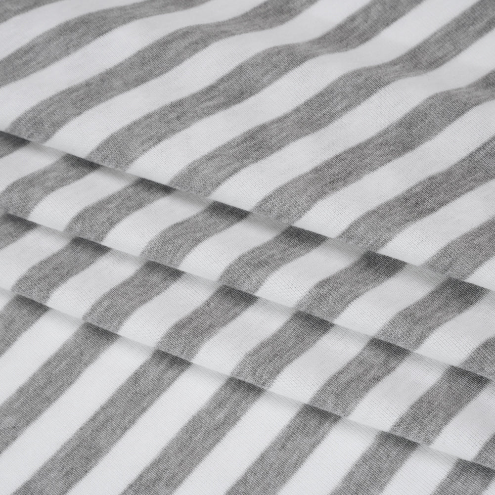 Cotton and Polyester 1x1 Rib Knit - Heathered Gray and White Stripes - Deadstock