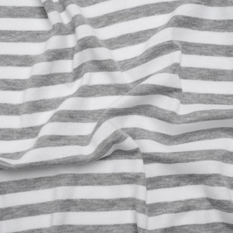 Cotton and Polyester 1x1 Rib Knit - Heathered Gray and White Stripes - Deadstock