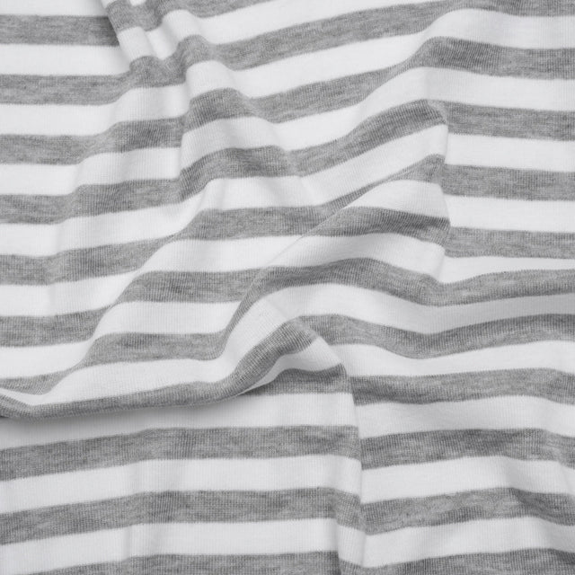Cotton and Polyester 1x1 Rib Knit - Heathered Gray and White Stripes - Deadstock