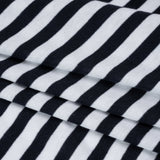 Cotton and Polyester 1x1 Rib Knit - Navy Blue and White Stripes - Deadstock