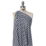 Cotton and Polyester 1x1 Rib Knit - Navy Blue and White Stripes - Deadstock