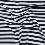 Cotton and Polyester 1x1 Rib Knit - Navy Blue and White Stripes - Deadstock